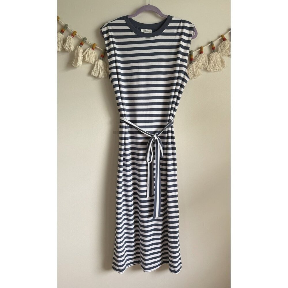 Haven Within Navy Striped Belted Cotton Midi Shirtdress Nautical Coastal Basics